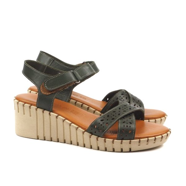 Ženske kožne sandale platforma 353 Zelena