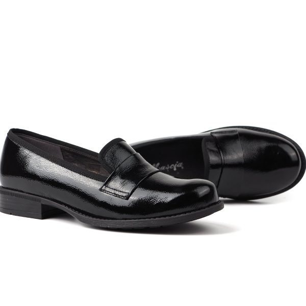 Ženske kožne mokasine 86238 Crna lak