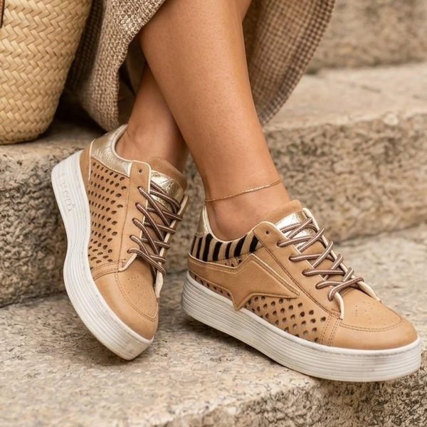 Ženske kožne patike sa printom AirStep camel A48125